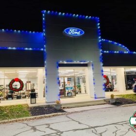 blue white holiday lights Ford